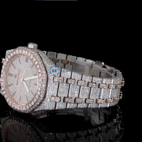 Iced Out Moissanite Diamond Dual Tone Luxury Watch