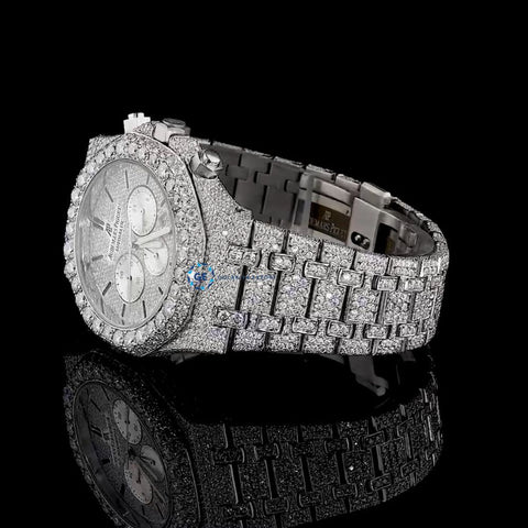 Chrono Back Stick Dial Fully Iced Out Wrist Watch