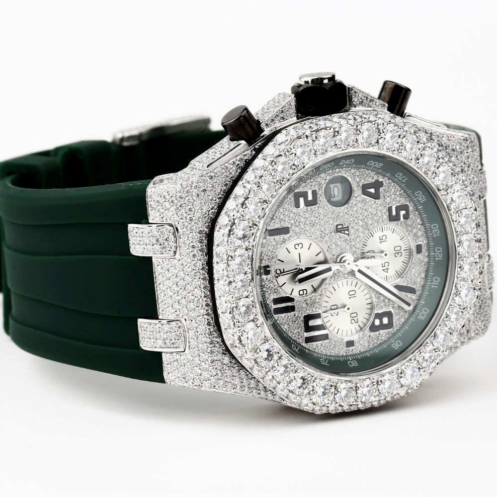 Luxury Customize Moissanite Green Belt Watch For Men's