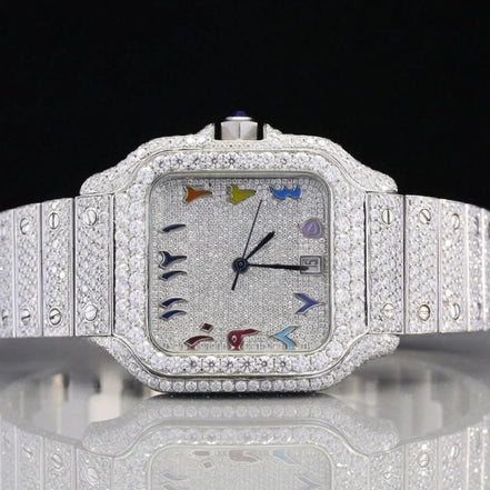 Rainbow Arabic Dial Full Iced Out Moissanite Watch