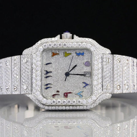 Rainbow Arabic Dial Full Iced Out Moissanite Watch