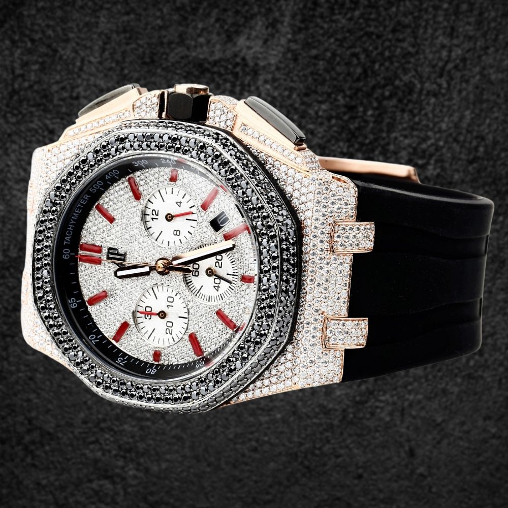 Black Rubber Strap Moissanite Diamond Watch For Men's