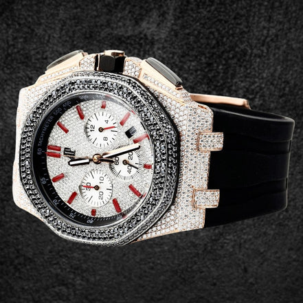 Black Rubber Strap Moissanite Diamond Watch For Men's