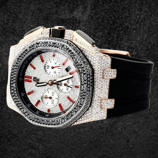 Black Rubber Strap Moissanite Diamond Watch For Men's