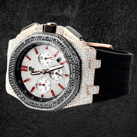 Black Rubber Strap Moissanite Diamond Watch For Men's