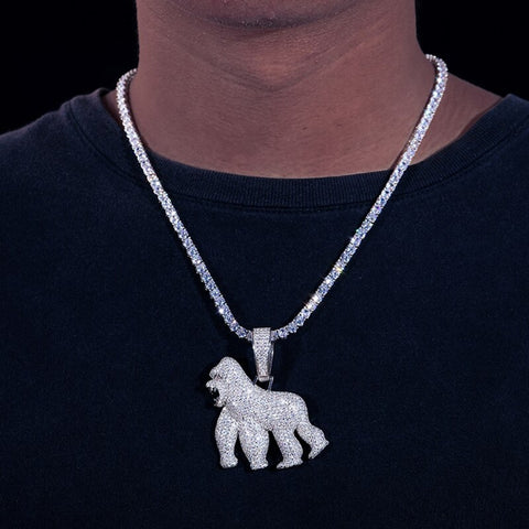 925 Sterling Silver Gorilla Hip Hop Pendant
