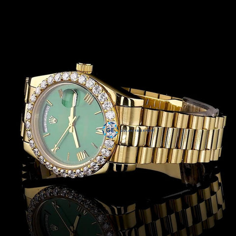 Moissanite Green Dial Stainless Steel Date Just Watch