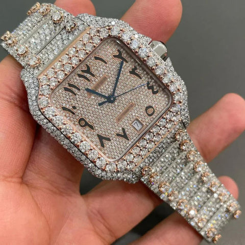 Lab Created Moissanite Arabic Dial Dual Tone Watch