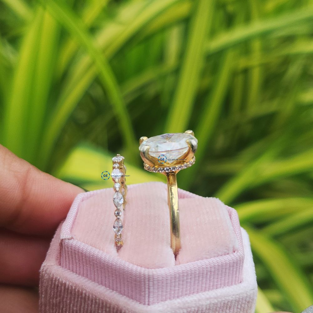 Oval Cut Hidden halo Lab Grown Diamond Wedding Ring Set With Matching Band