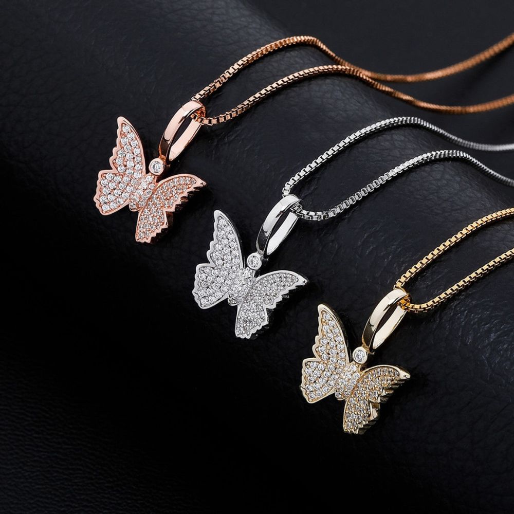925 Sterling Silver Moissanite Diamond Butterfly Pendant