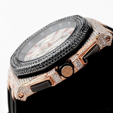 Black& White Moissanite Rubber Strap Wrist Watch For Men's