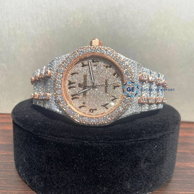Arabic Dial With Collet Dual Tone Moissanite Luxury Watch
