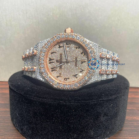 Arabic Dial With Collet Dual Tone Moissanite Luxury Watch