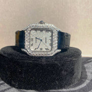 Black Leather Belt Moissanite Diamond Hip Hop Watch