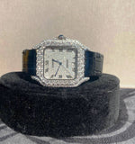Black Leather Belt Moissanite Diamond Hip Hop Watch
