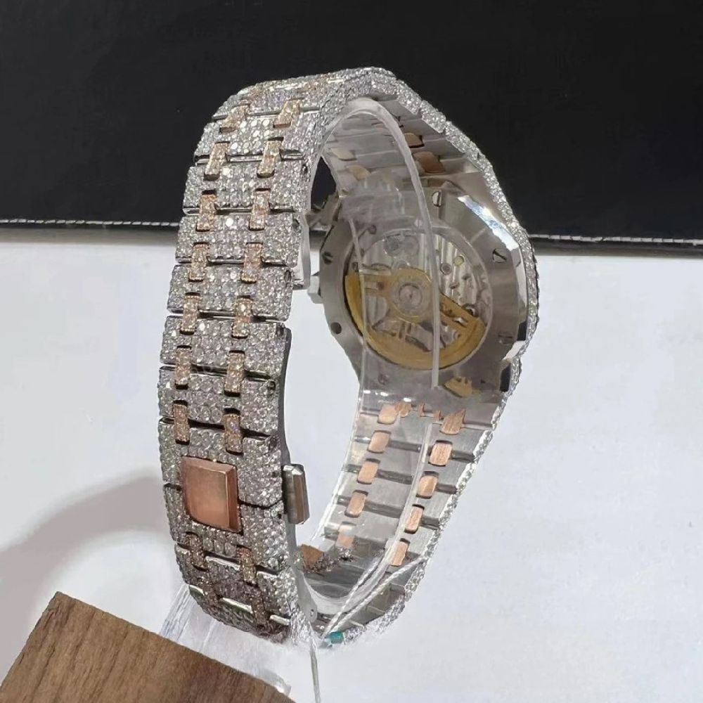 Orange Arabic Numeric Dual Tone Moissanite Watch