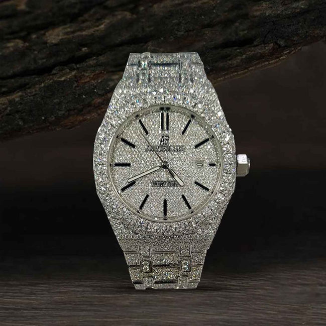 Black Stick Iced Out Moissanite Timeless Wrist Watch