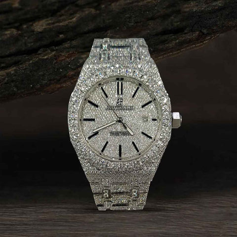 Black Stick Iced Out Moissanite Timeless Wrist Watch