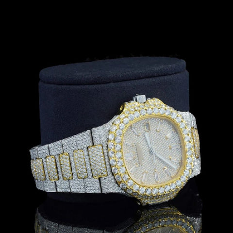 Baguette Dial Moissanite Diamond Dual Tone Hip Hop Watch