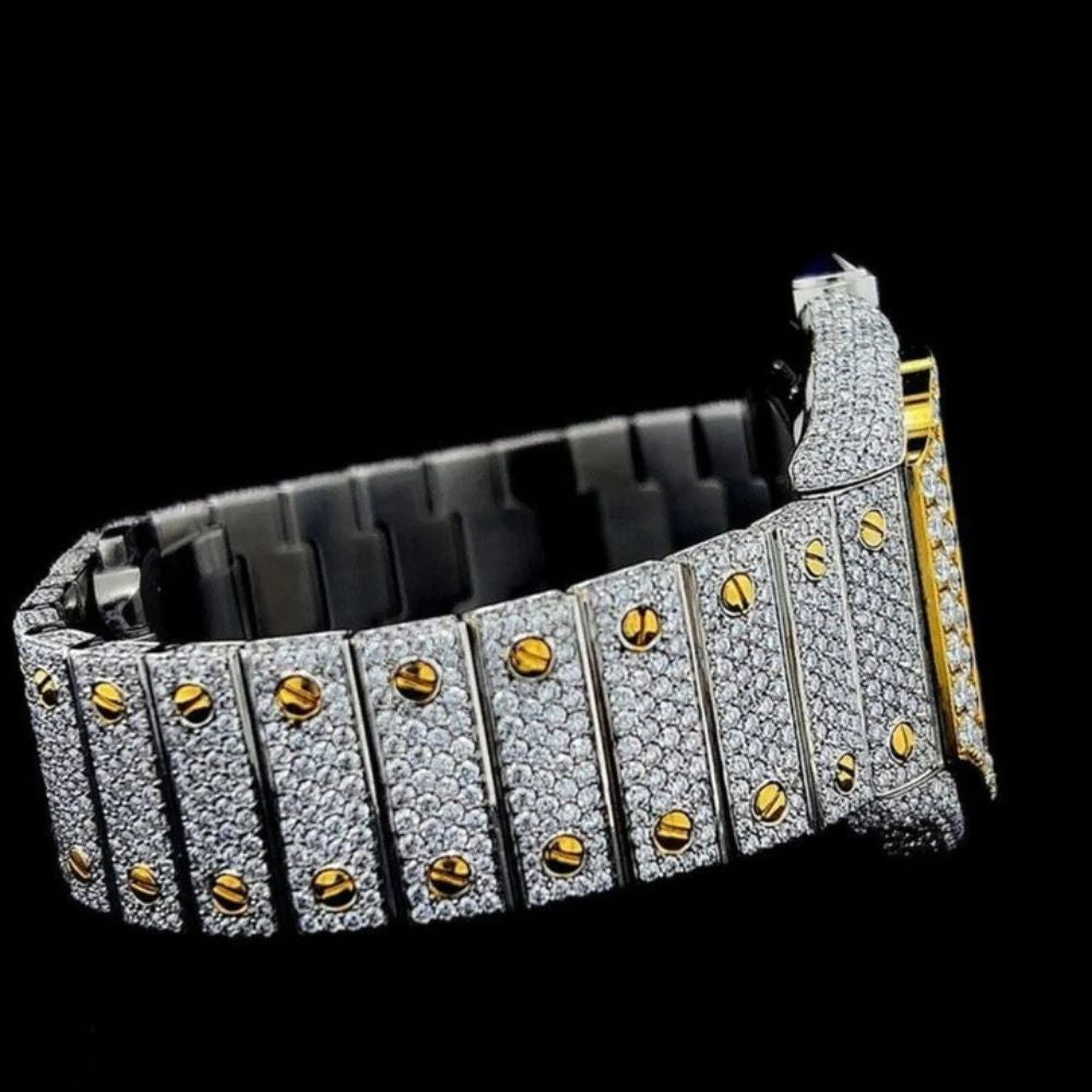 Yellow & White Skeleton Moissanite Automatic Watch