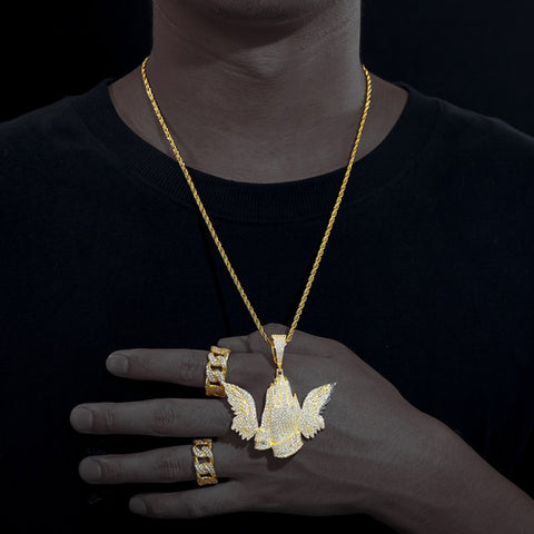 Moissanite Diamond Praying Hands Customize Men's Pendant