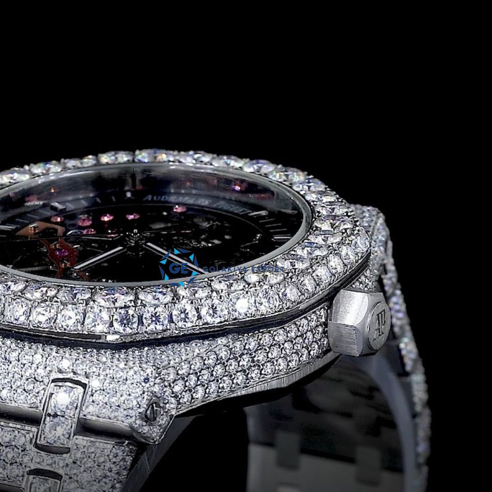 Moissanite Automatic Skeleton Bust Down Full White Luxury Watch
