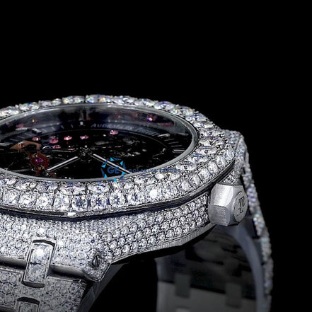 Moissanite Automatic Skeleton Bust Down Full White Luxury Watch