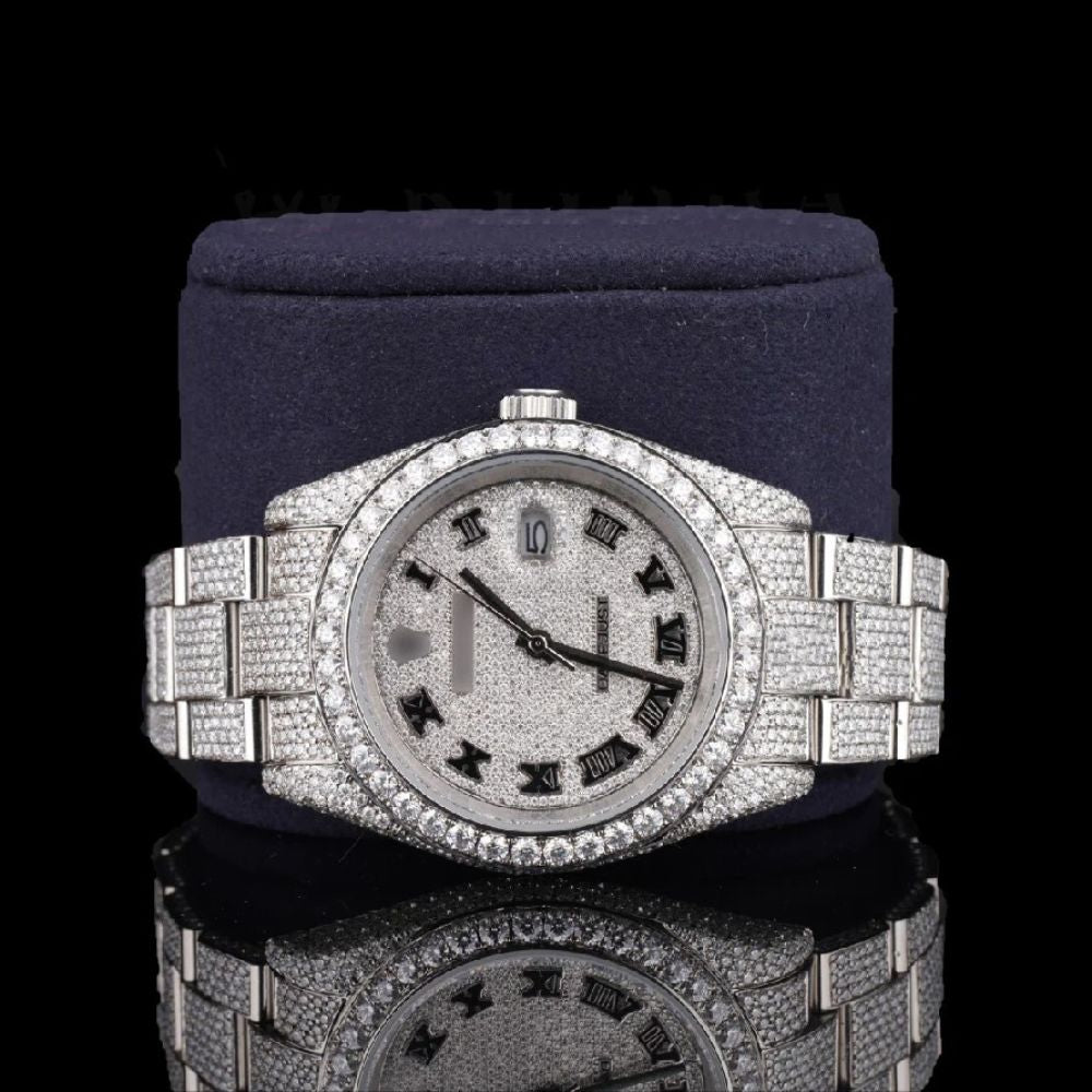 Roman Dial Fully Iced Out Moissanite Wrist Watch