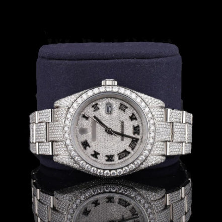 Roman Dial Fully Iced Out Moissanite Wrist Watch