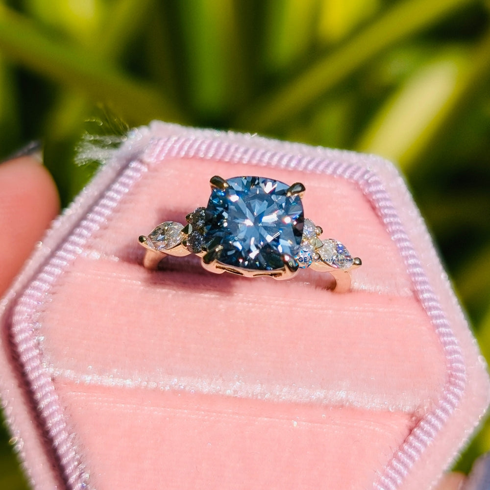 Blue Stone Cushion Cut Unique Lab Diamond Wedding Ring
