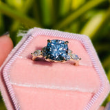 Blue Stone Cushion Cut Unique Lab Diamond Wedding Ring