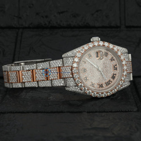 Roman Dial Stainless Steel Datejust Colorless Moissanite Wrist Watch