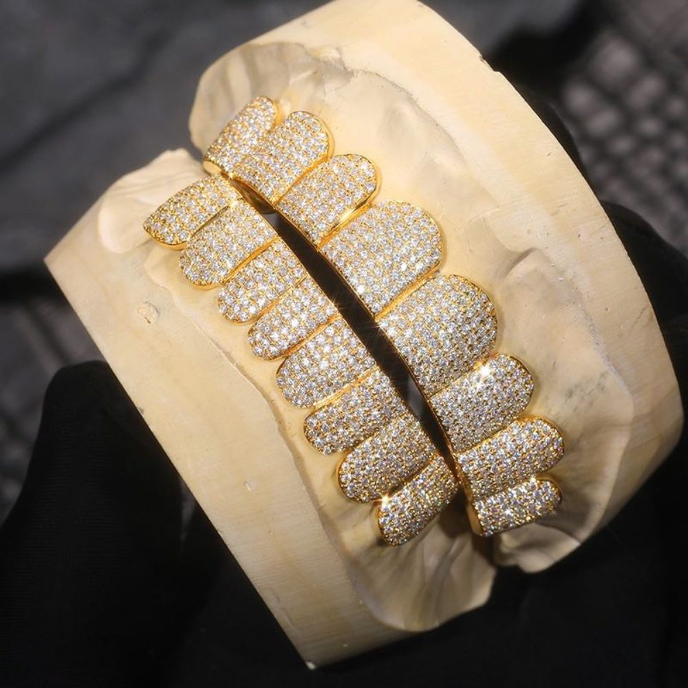 Yellow Gold Pated D Color Iced Out Stylish Grillz