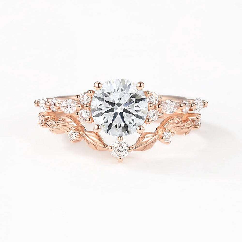 Moissanite Round Brilliant Cut Side Accent Ring Set For Women