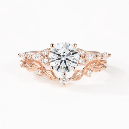 Moissanite Round Brilliant Cut Side Accent Ring Set For Women