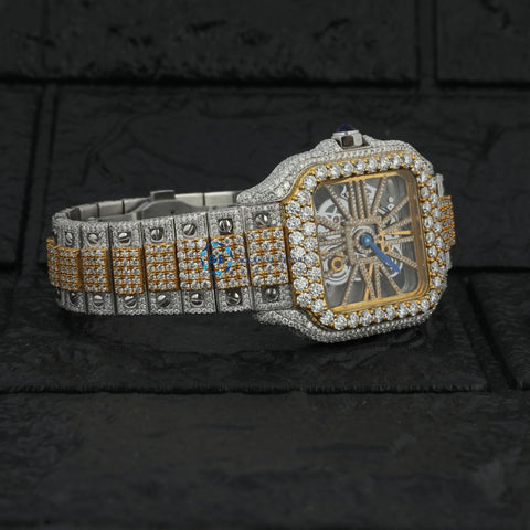Dual Tone Skeleton VVS1 Moissanite Watch Gift For Him