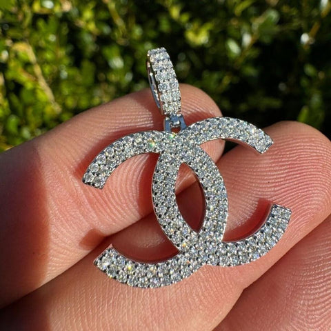 Double C Fashionista Iced Out Moissanite Diamond Pendant