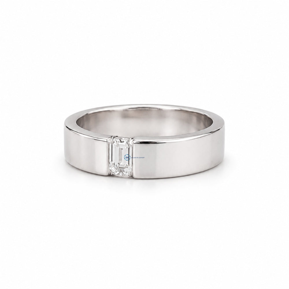 Emerald Moissanite Tension Set Solitaire Men's Ring