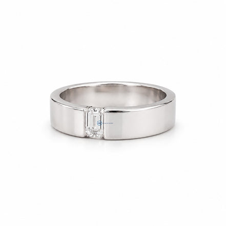 Emerald Moissanite Tension Set Solitaire Men's Ring