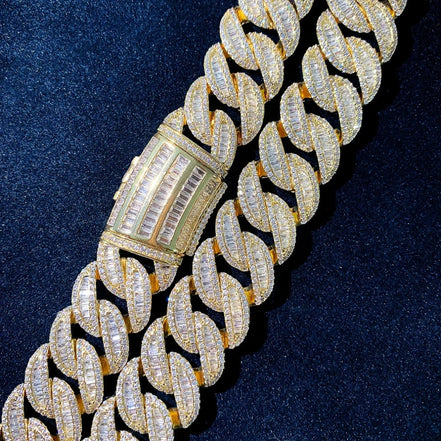 20mm All Over Baguette Moissanite Curve Cuban Link Bracelet