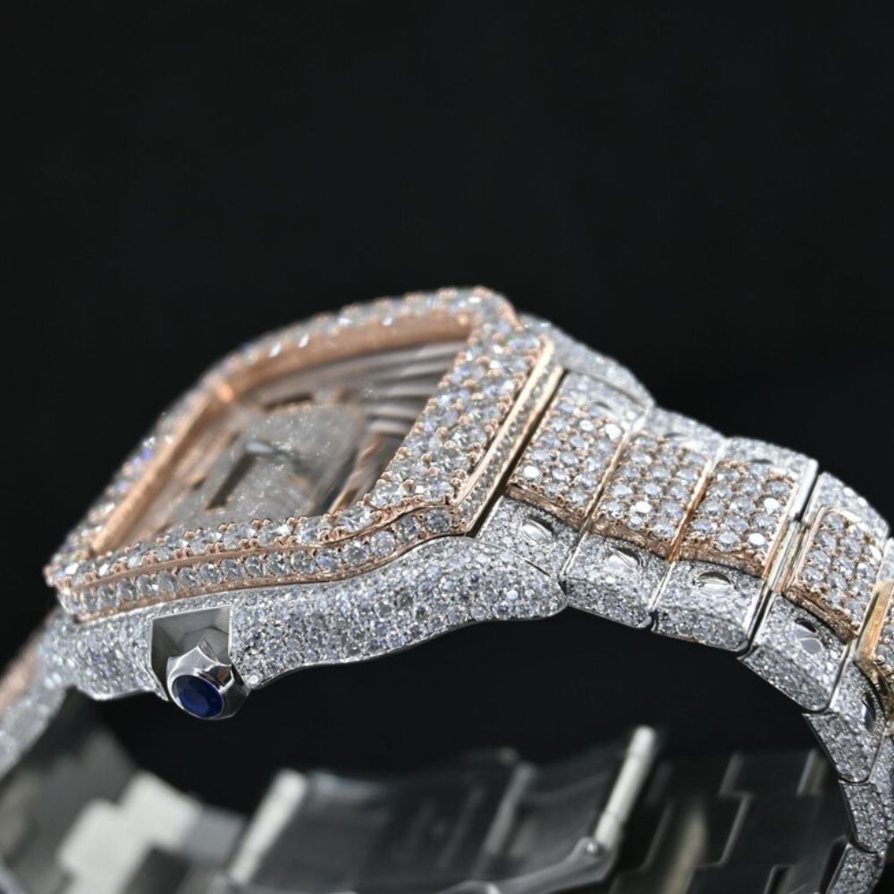 Dual Tone Roman Dial Moissanite Diamond Wrist Watch