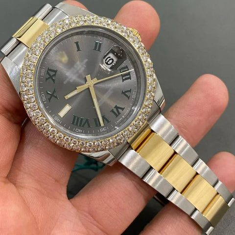 Stainless Steel Grey Dial Moissanite Luxury Watch For Men's