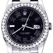 Stainless Steel Black Roman Numeral Dial Moissanite Watch