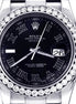 Stainless Steel Black Roman Numeral Dial Moissanite Watch