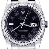 Stainless Steel Black Roman Numeral Dial Moissanite Watch
