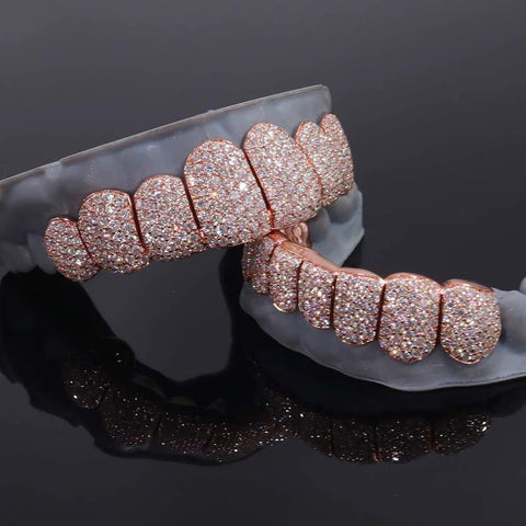 8 On 8 Moissanite Diamond 10k Rose Gold Plated Grillz