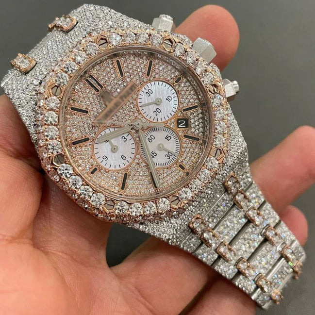 Dual Tone Chrono Dial Moissanite Luxury Watch For Men's