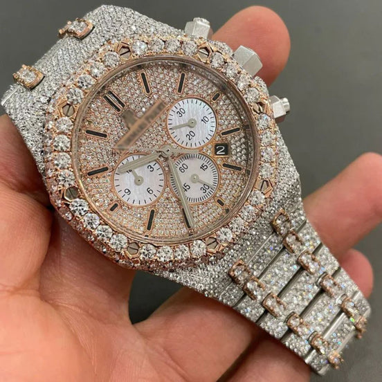 Dual Tone Chrono Dial Moissanite Luxury Watch For Men's