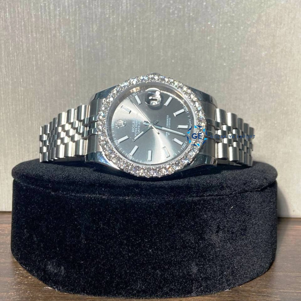 Grey Dial Stainless Steel Moissanite Diamond Watch