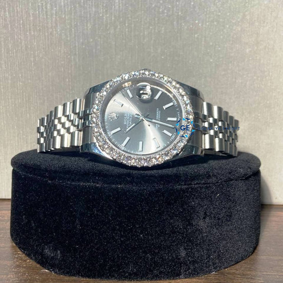 Grey Dial Stainless Steel Moissanite Diamond Watch